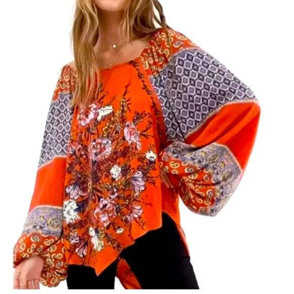 Free People Tops - Free People Top Fall XS Blouse Oversized Flowy Cottage Boho Shirt Billowy 70s